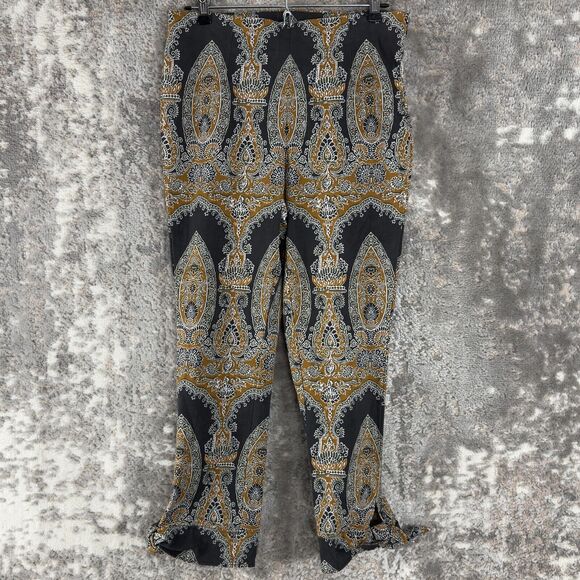 Free People Sz 6 Black & Gold Paisley Print High Rise Crop Pants Boho Artsy - Picture 1 of 11